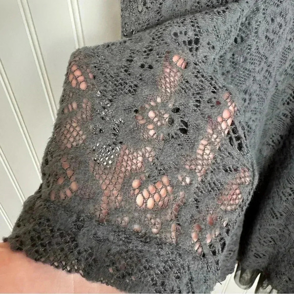 Anthropologie Ryu Grey Long Sleeve Dress Ruffle Front Tulle Hem Medium D32 - Picture 2 of 5